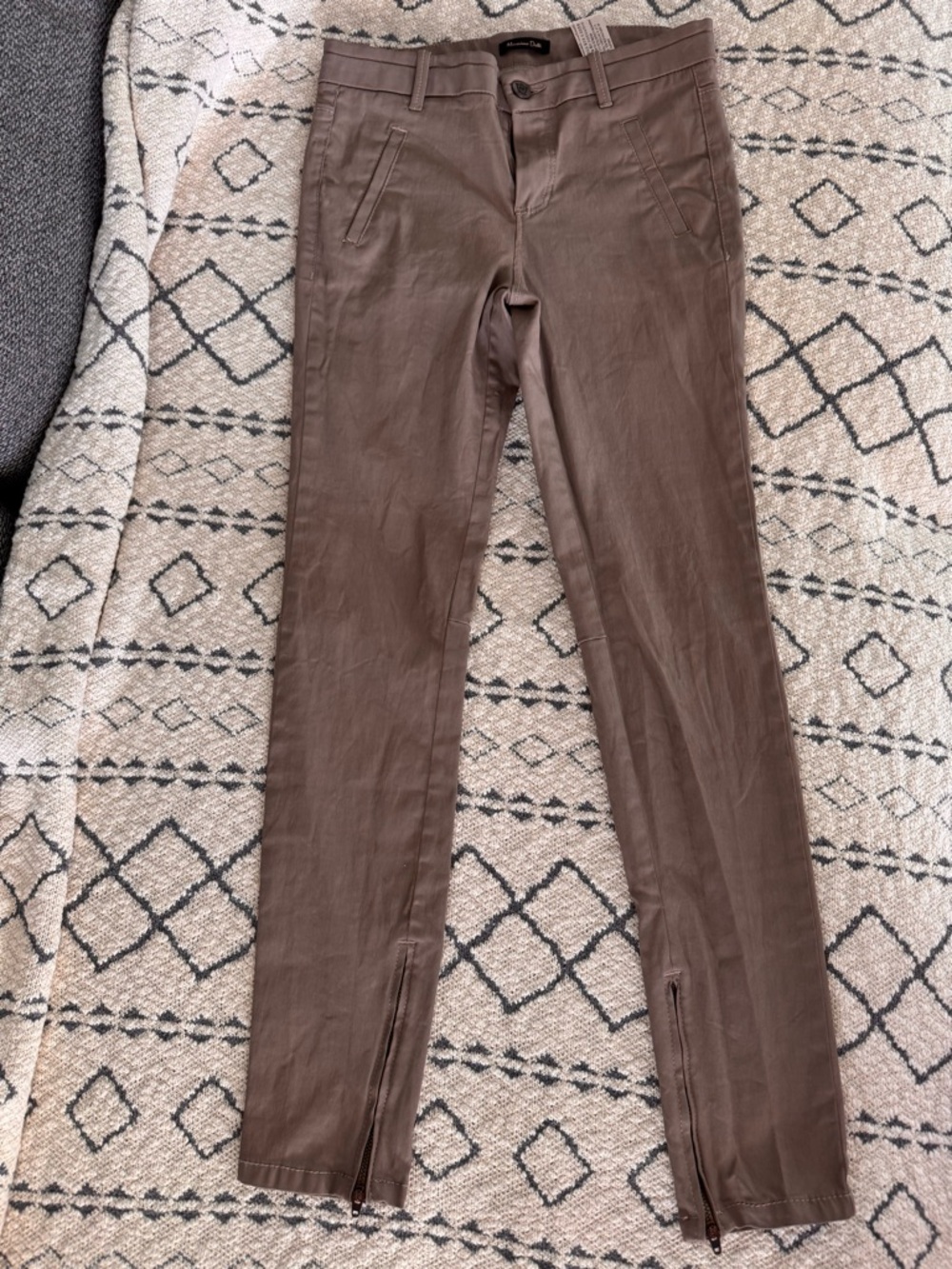 Massimo Dutti Brown Wax Skinny Pants with Ankle Zips Sz 4 - Picture 2 of 6